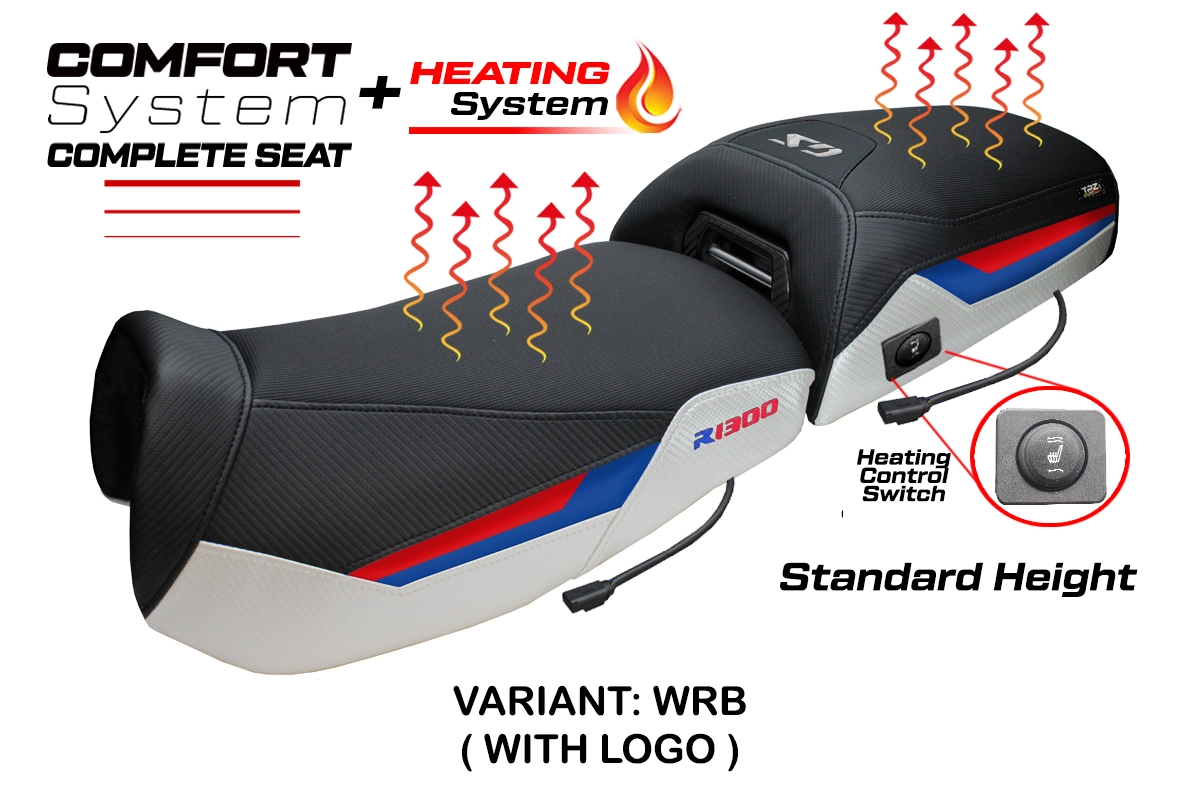 TPZ Aelen Heated Comfort White-Red-Blue Saddle Logo BMW R1300GS Adventure 2024-2026