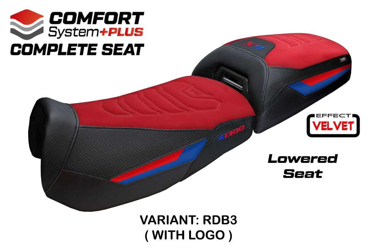 TPZ Aalen Low Comfort Plus Red-Blue-Velvet Saddle Logo BMW R1300GS Adventure 2024-2026