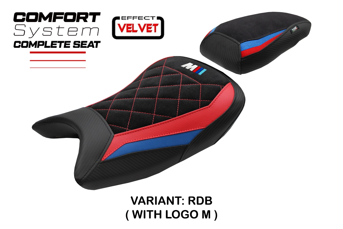 TPZ Saddle BMW S1000R 2021-2026 Bexley Velvet Comfort Red-Blue M-Logo