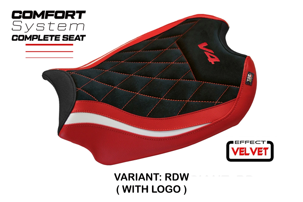 TPZ Gorizia Comfort Red-White Saddle Logo Ducati Panigale V4 2018-2024