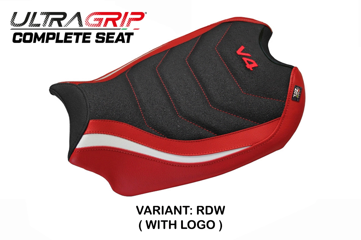 TPZ Gorizia Ultragrip Red-White Saddle Logo Ducati Panigale V4 2018-2024