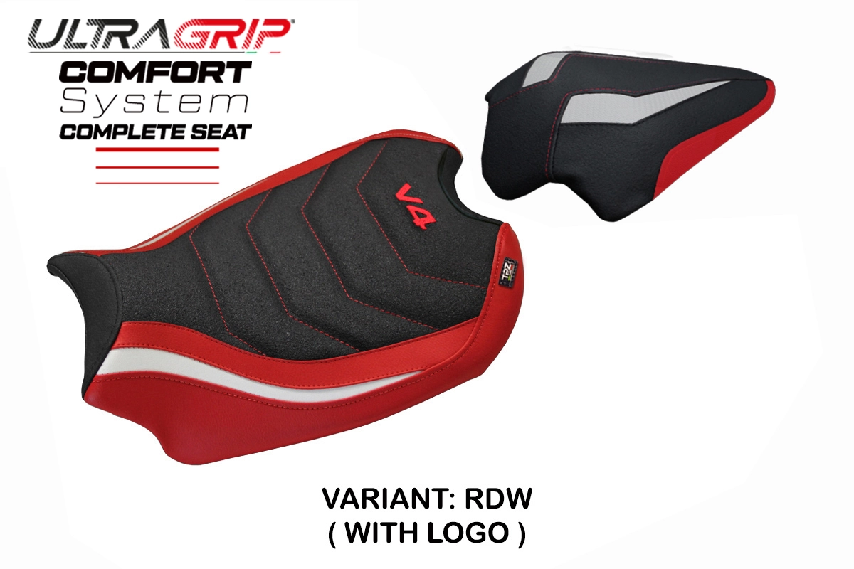 Sella TPZ Gorizia Ultragrip Comfort Rosso-Bianco Logo Ducati Panigale V4 2018-2024