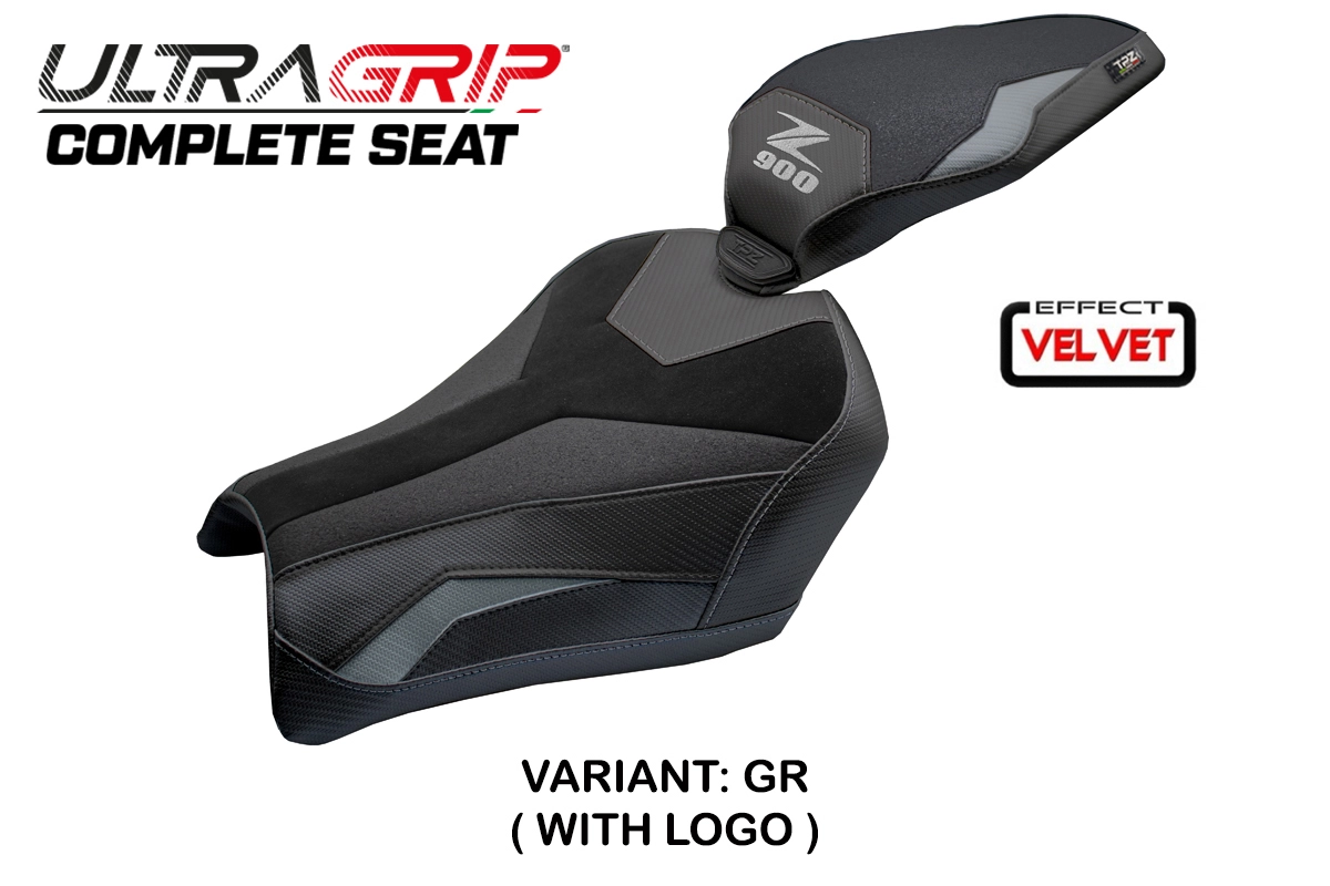 TPZ Kimiko Ultragrip Velvet Grey Saddle Logo Kawasaki Z900 2025-2026