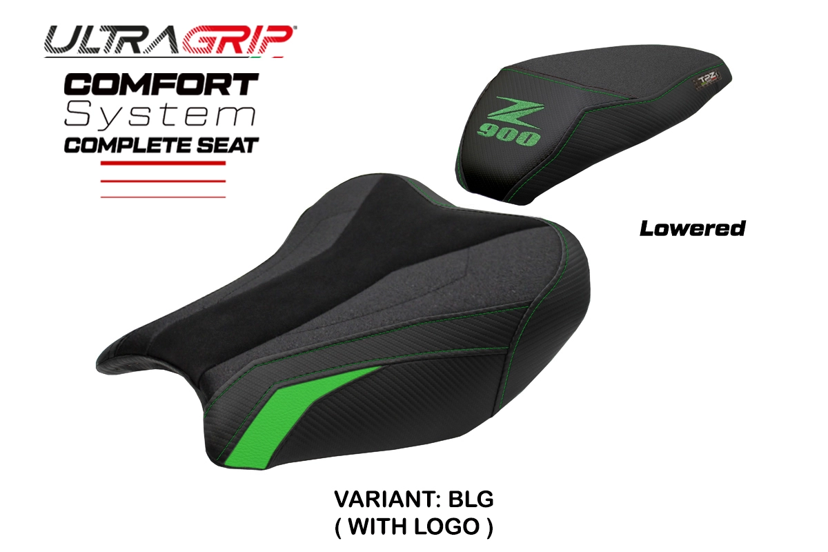 TPZ Liaka Low Ultragrip Comfort Black-Verde Saddle Logo Kawasaki Z900 2017-2024