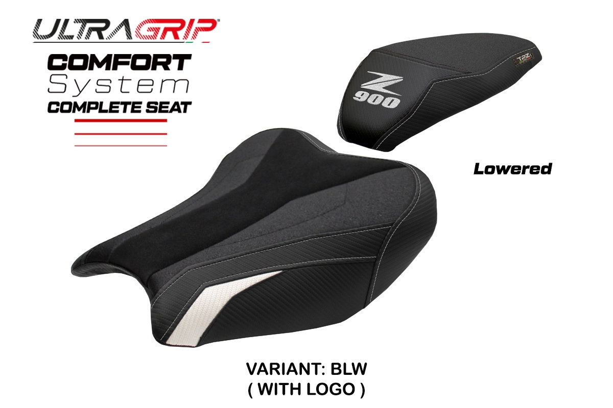 TPZ Liaka Low Ultragrip Comfort Black-White Saddle Logo Kawasaki Z900 2017-2024