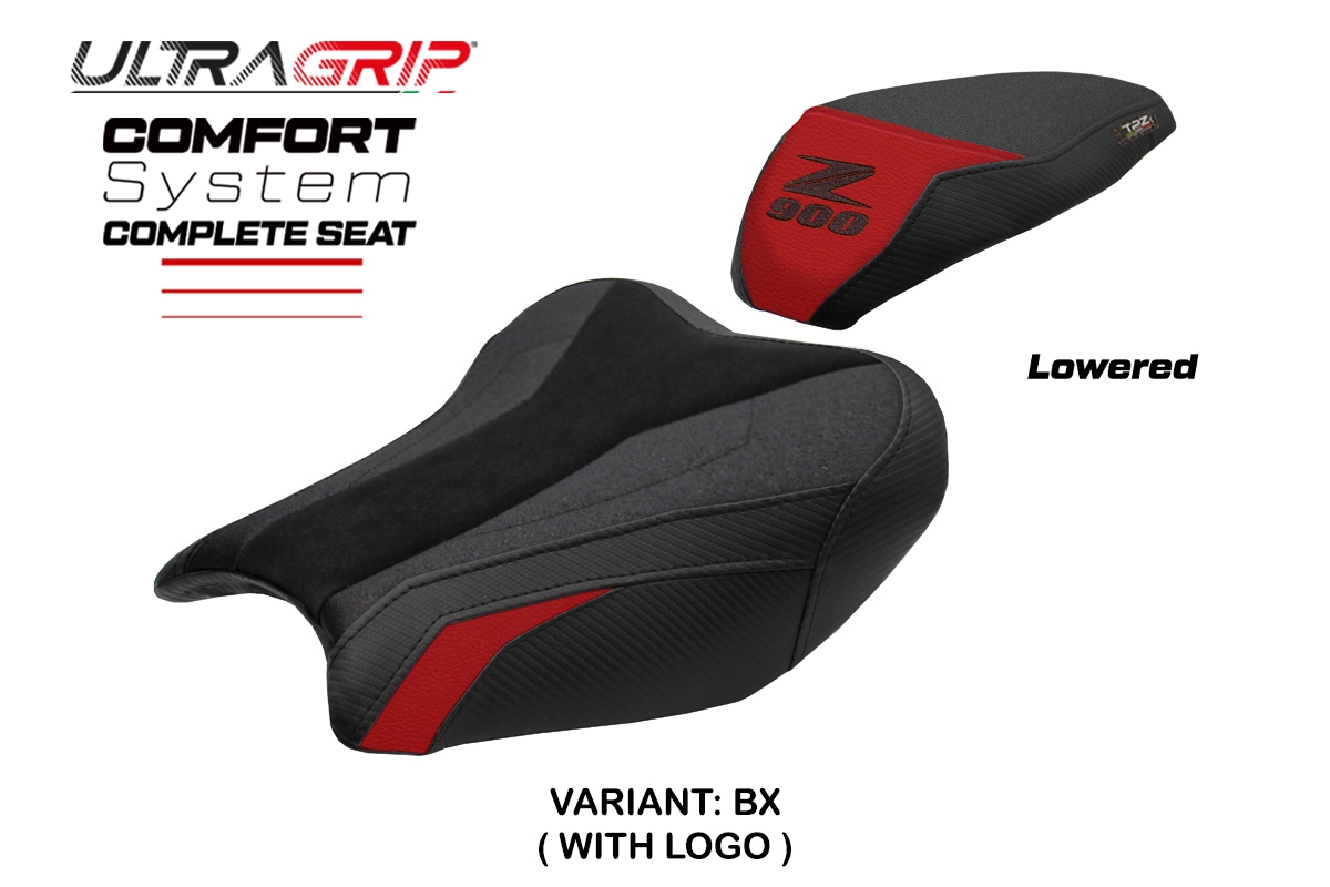 TPZ Liaka Low Ultragrip Comfort Bordeaux Saddle Logo Kawasaki Z900 2017-2024