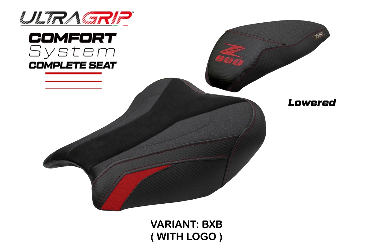 TPZ Liaka Low Ultragrip Comfort Bordeaux-Black Saddle Logo Kawasaki Z900 2017-2024
