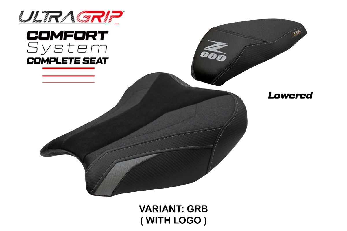 TPZ Liaka Low Ultragrip Comfort Grey-Black Saddle Logo Kawasaki Z900 2017-2024