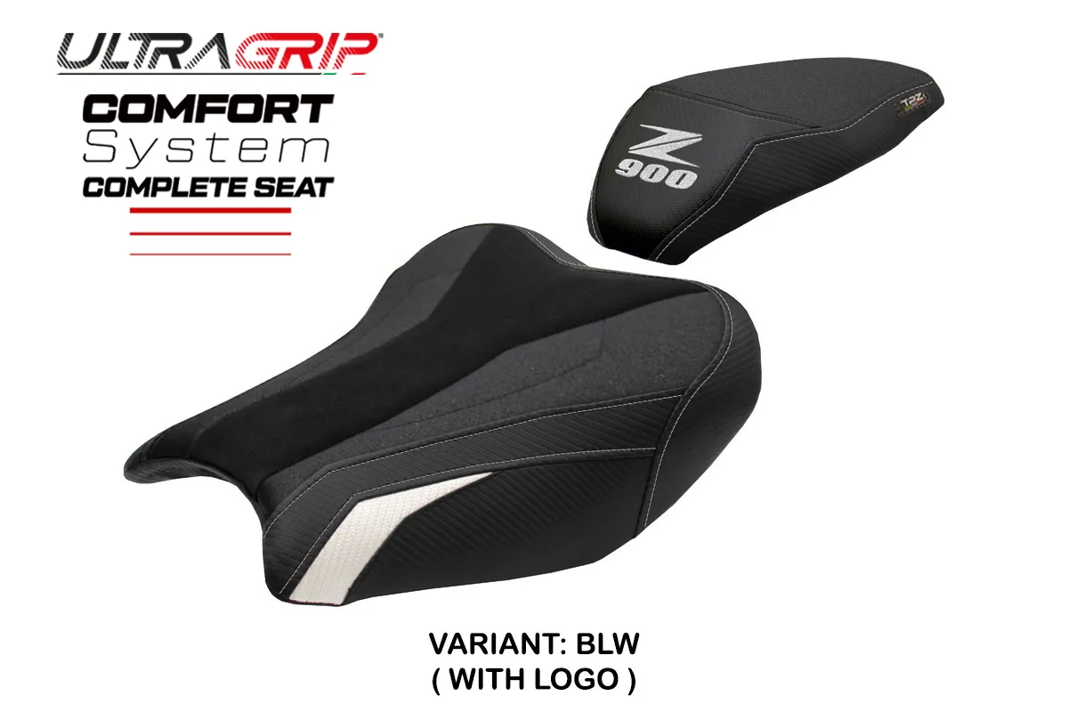 TPZ Liaka Ultragrip Comfort Black-White Saddle Logo Kawasaki Z900 2017-2024