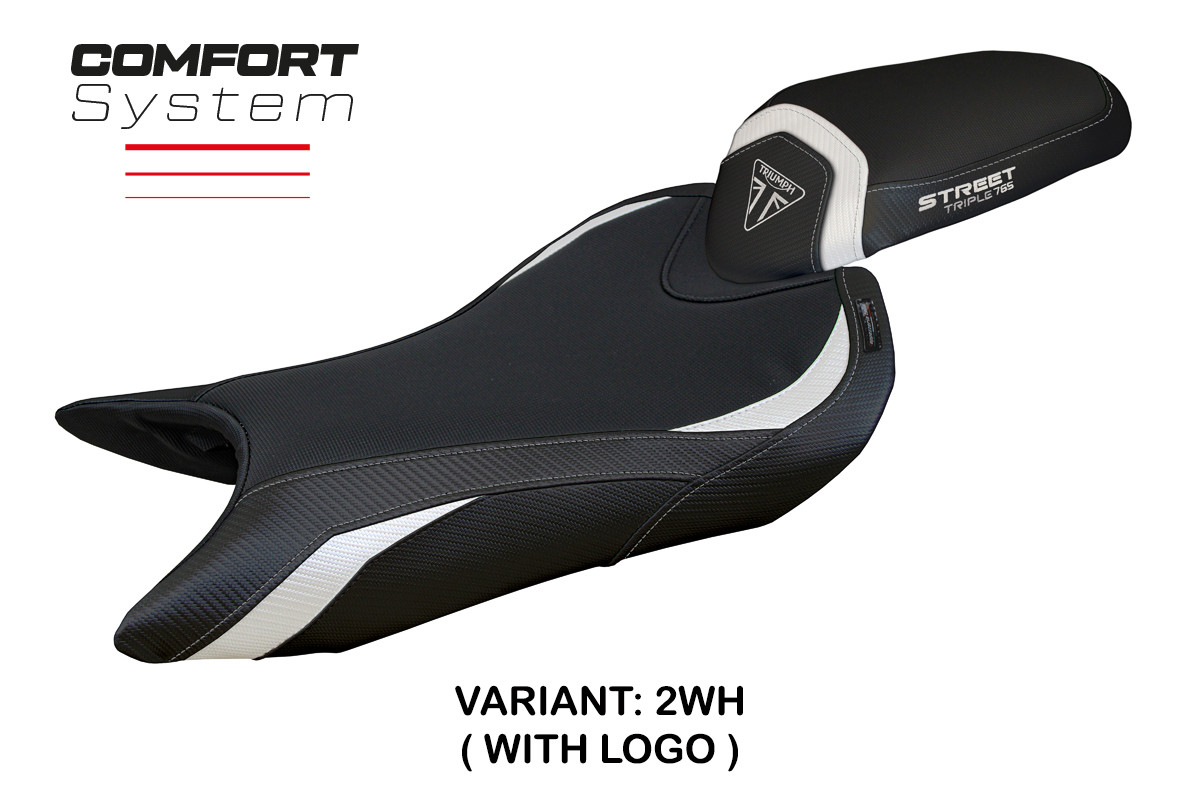 Rivestimento sella TPZ Norwich Comfort Logo bianco Triumph Street Triple 765 2023-2025