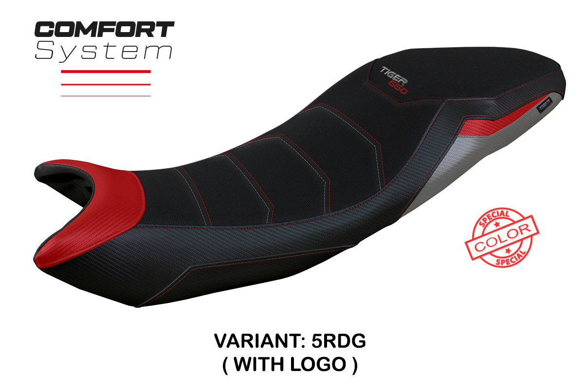 Rivestimento sella TPZ Derry Comfort Logo rosso-grigio Triumph Tiger 660 2021-2025