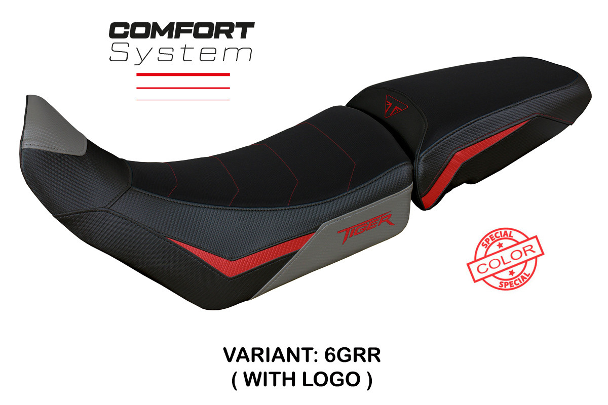 Rivestimento sella TPZ Dover Comfort Logo grigio-rosso Triumph Tiger 900 2020-2023