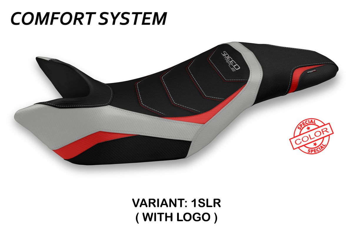 TPZ Ghibellina Comfort Special Silver-red Saddle covering Logo Triumph Speed Triple 1050 2011-2015