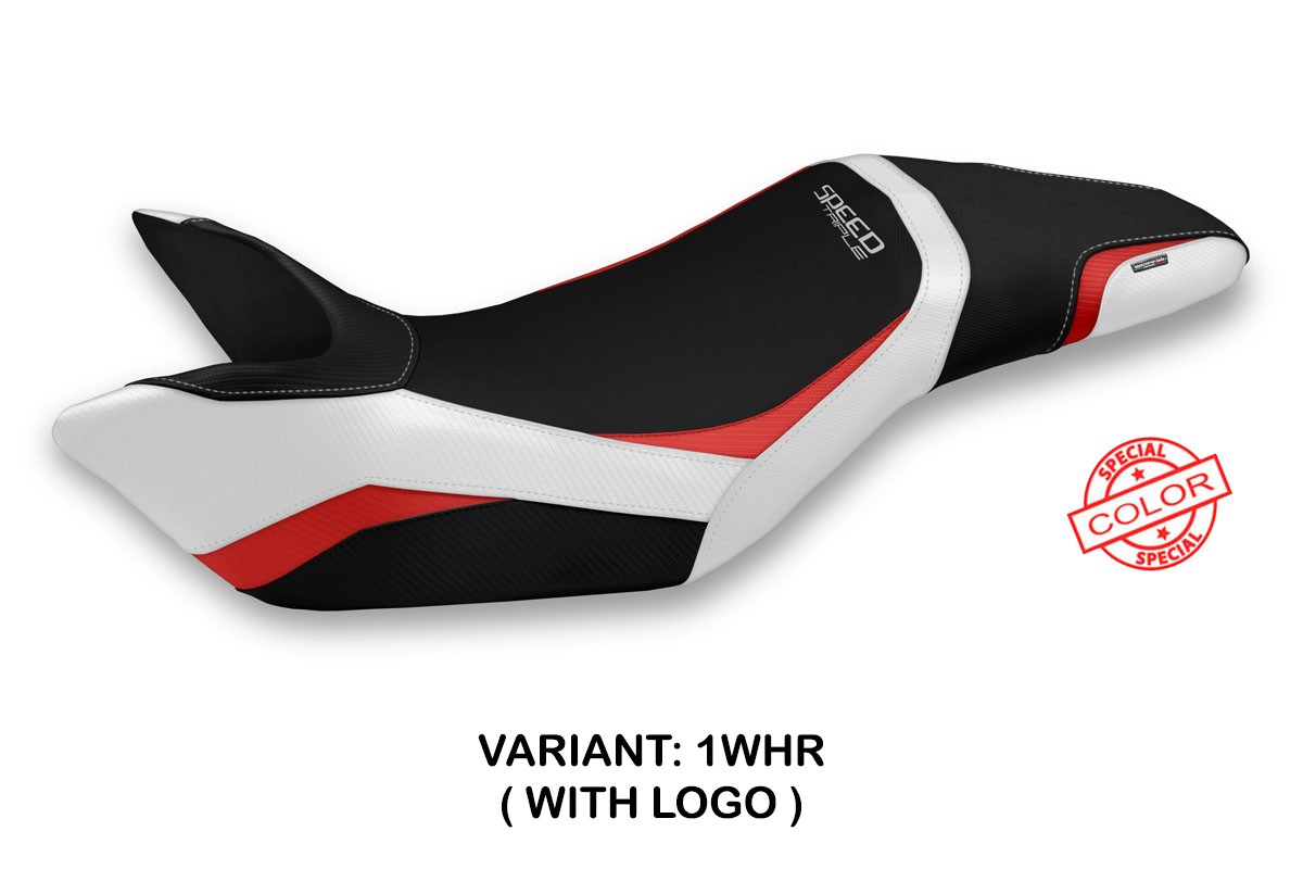 TPZ Heic Special white-red Saddle covering Logo Triumph Speed Triple 1050 2011-2015