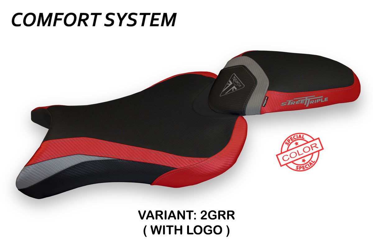Rivestimento sella TPZ Molina Comfort Logo Special grigio-rosso Triumph Street Triple 765 2017-2022