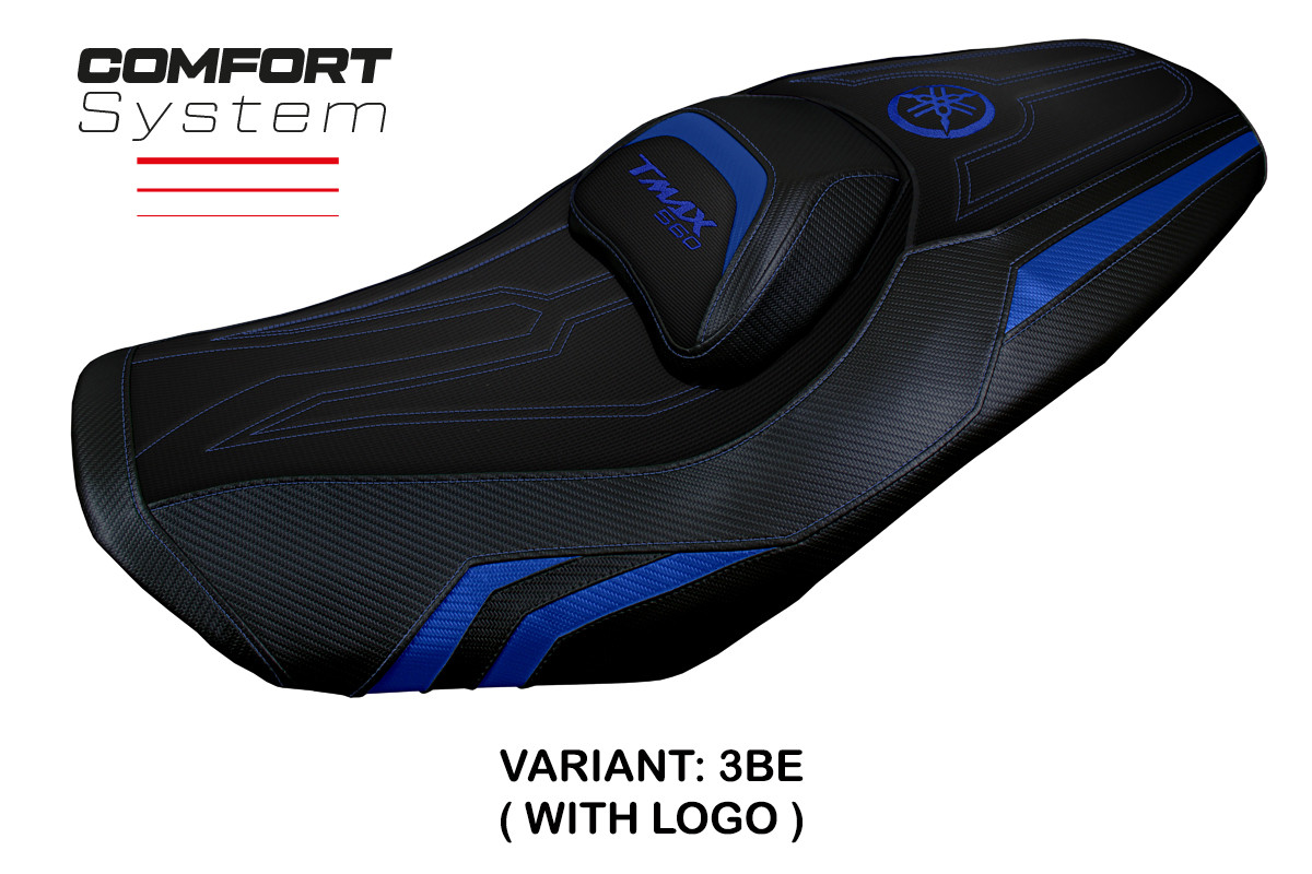 TPZ Kira Comfort blue Saddle covering Logo Yamaha Tmax 560 2022-2025