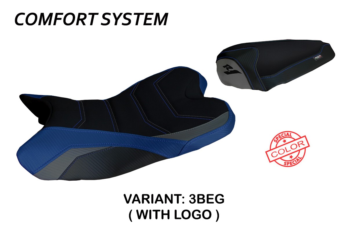 TPZ Araxa Comfort Special blue-grey Saddle covering Logo Yamaha R1 2009-2014