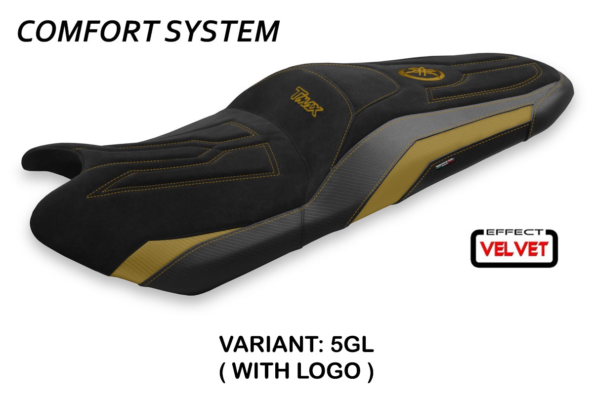 Saddle covering Scrutari2 velvet Comfort System gold with logo Yamaha Tmax 530/560 2017-2021