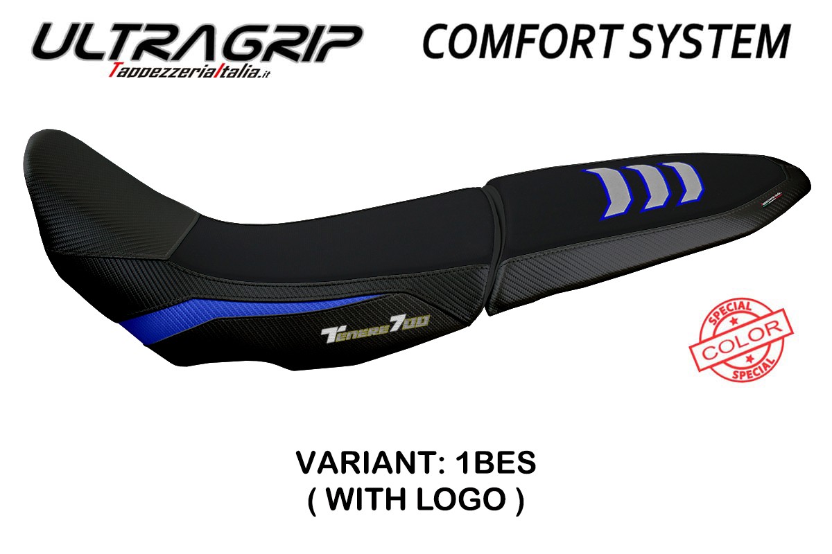 TPZ Gulfi Comfort Ultragrip blue-Silver Saddle covering Logo Yamaha Tenere 700 2019-2025