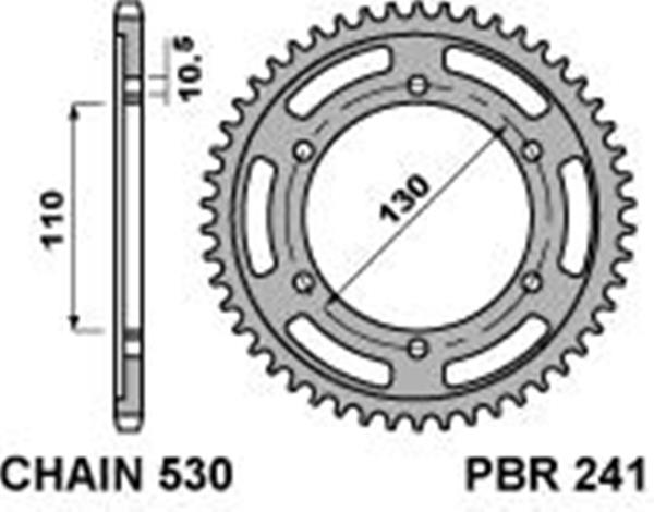 Corona PBR passo catena 530 cod. 241 Z46 denti in Ergal