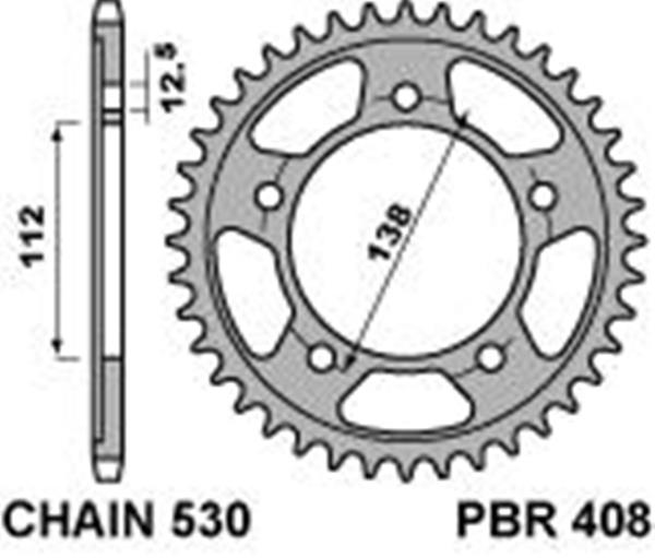 Corona PBR passo catena 530 cod. 408 Z43 denti in Ergal