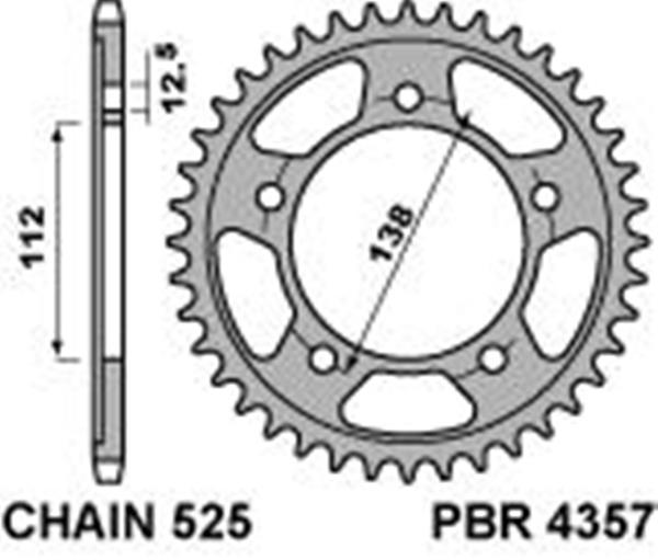 Corona PBR passo catena 525 cod. 4357 Z48 denti in Ergal