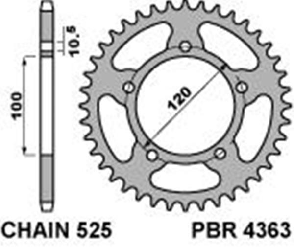 Corona PBR passo catena 525 cod. 4363 Z42 denti in Ergal