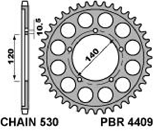 Corona PBR passo catena 530 cod. 4409 Z40 denti in Ergal