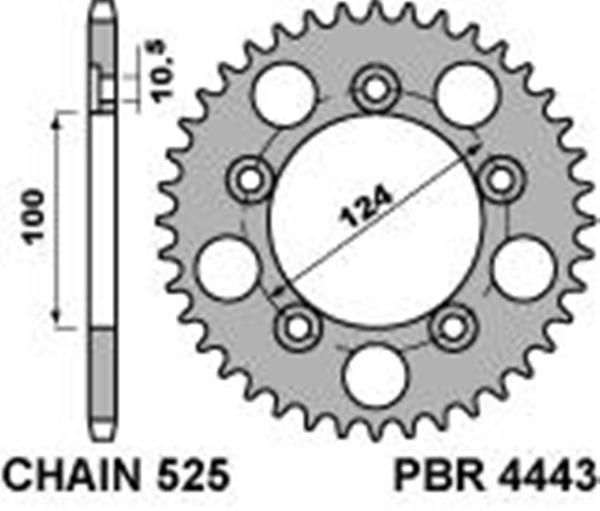 Corona PBR passo catena 525 cod. 4443 Z36 denti in Ergal