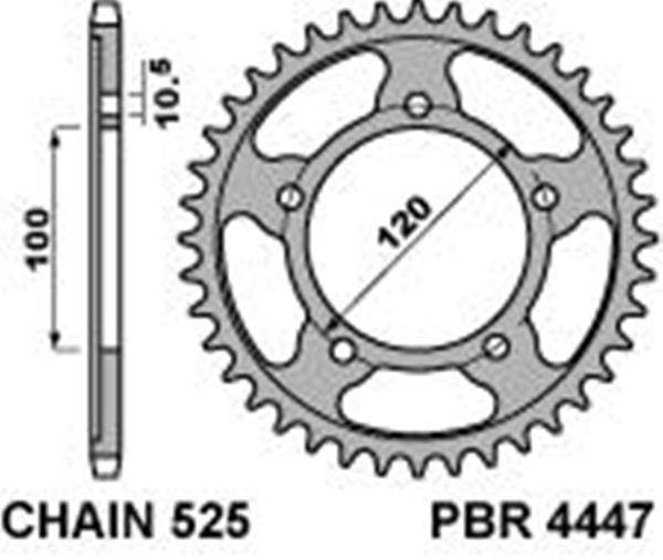 Corona PBR passo catena 525 cod. 4447 Z40 denti in Ergal