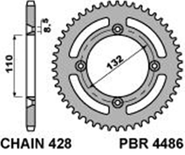 Corona PBR passo catena 428 cod. 4486 Z48 denti in acciaio