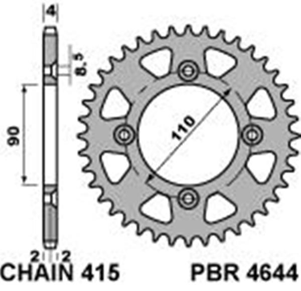 Rear Sprocket Pbr Size 415 Cod 4644 Z40 Teeth in Ergal - 4644 40