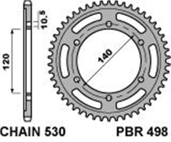 Corona PBR passo catena 530 cod. 498 Z39 denti in Ergal