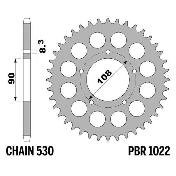 Corona PBR Z41 denti passo 530 in Acciaio Cagiva Ala Azzurra 350 1984-1988