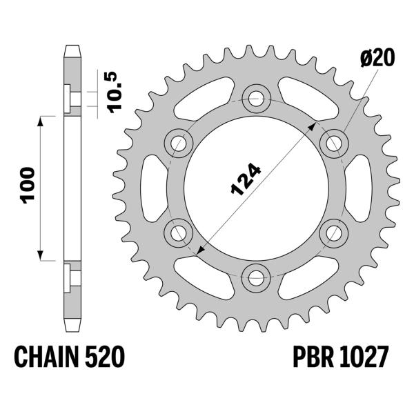 Corona PBR Z40 denti passo 520 in Acciaio Ducati SS350 1992-1994