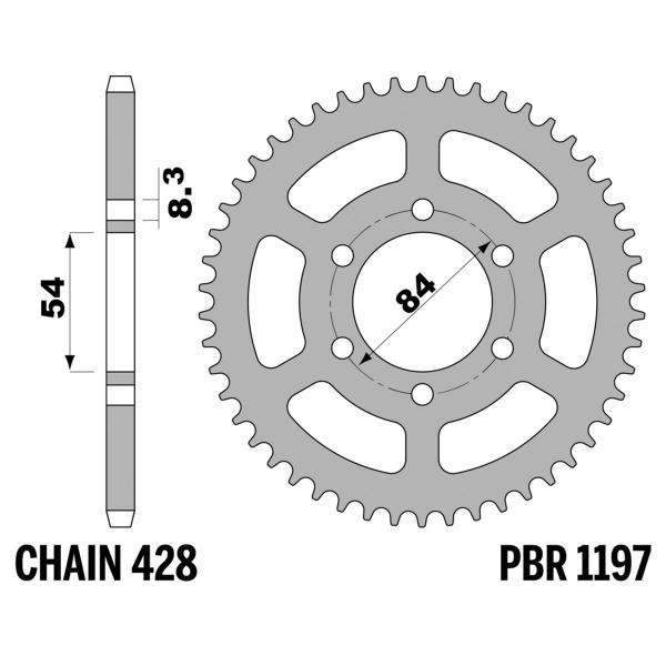 Corona PBR Z52 denti passo 428 in Ferro Gilera RX Arizona 125 1984-1986