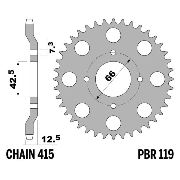 Corona PBR Z42 denti passo 415 in Ferro Garelli VIP 2-3-4 RL 50