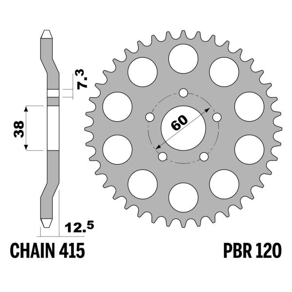 Corona PBR Z35 denti passo 415 in Ferro Garelli Ciclone/Super 50 1983-1991