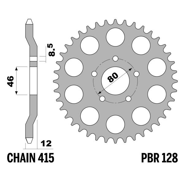 Corona PBR Z46 denti passo 415 in Ferro Garelli Tiger 50 1986-1988