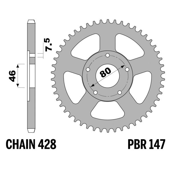 PBR Ergal rear sprocket Z50 teeth 428 size Fantic Motor Trial 125 1983-1983