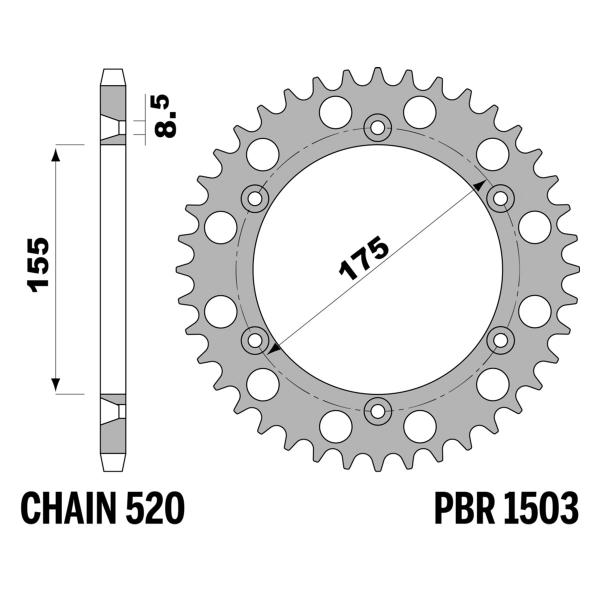 PBR Ergal rear sprocket Z43 teeth 520 size Cagiva WMX 125 1988-1988