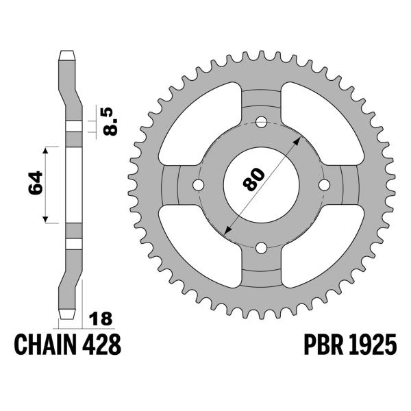 Corona PBR Z47 denti passo 428 in Ferro Yamaha AG175G
