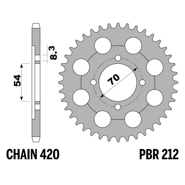 Corona PBR Z34 denti passo 420 in Ferro Honda C50E 1985-1986