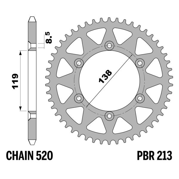 Corona PBR Z44 denti passo 520 in Ergal Husaberg MX350 1995