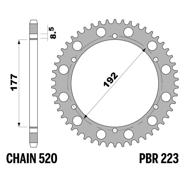 Corona PBR Z53 denti passo 520 in Ergal Husqvarna WR250 1981-1988