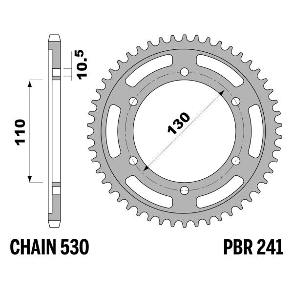 Corona PBR Z45 denti passo 530 in Acciaio Suzuki GSXR1000 (K9-K10-L1-L2-L3) 2009-2016