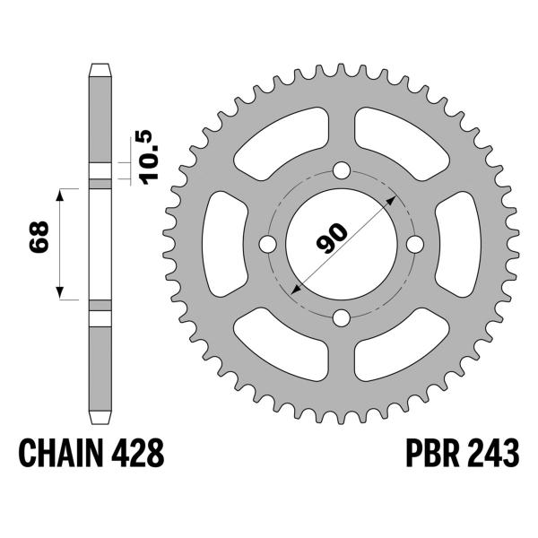 Corona PBR Z38 denti passo 428 in Ferro Honda MTX-R2 80 1987-1992