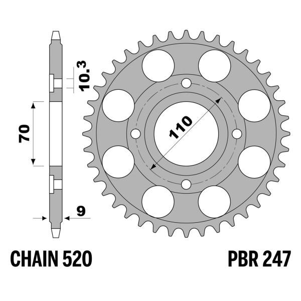 Corona PBR Z35 denti passo 520 in Acciaio Honda CB250 Super Dream 1981-1983