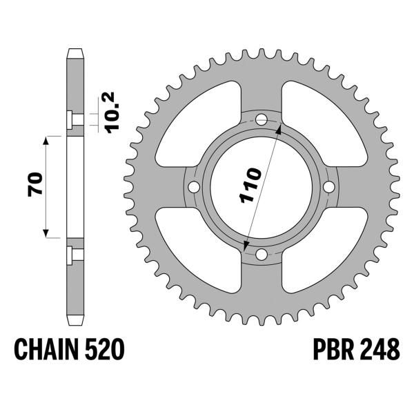 Corona PBR Z44 denti passo 520 in Acciaio Honda CB250RSA 1980-1983