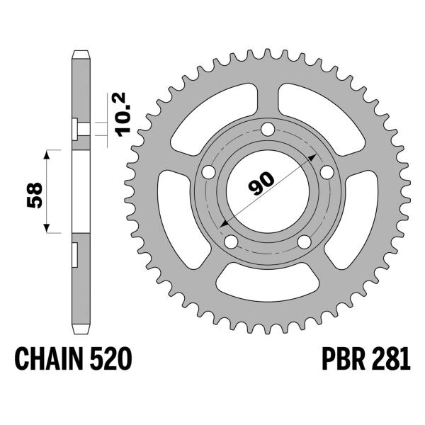 Corona PBR Z38 denti passo 520 in Acciaio Gilera MX125R 1988-1989